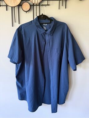 FLX Short-Sleeve Button-Down Shirt in Navy